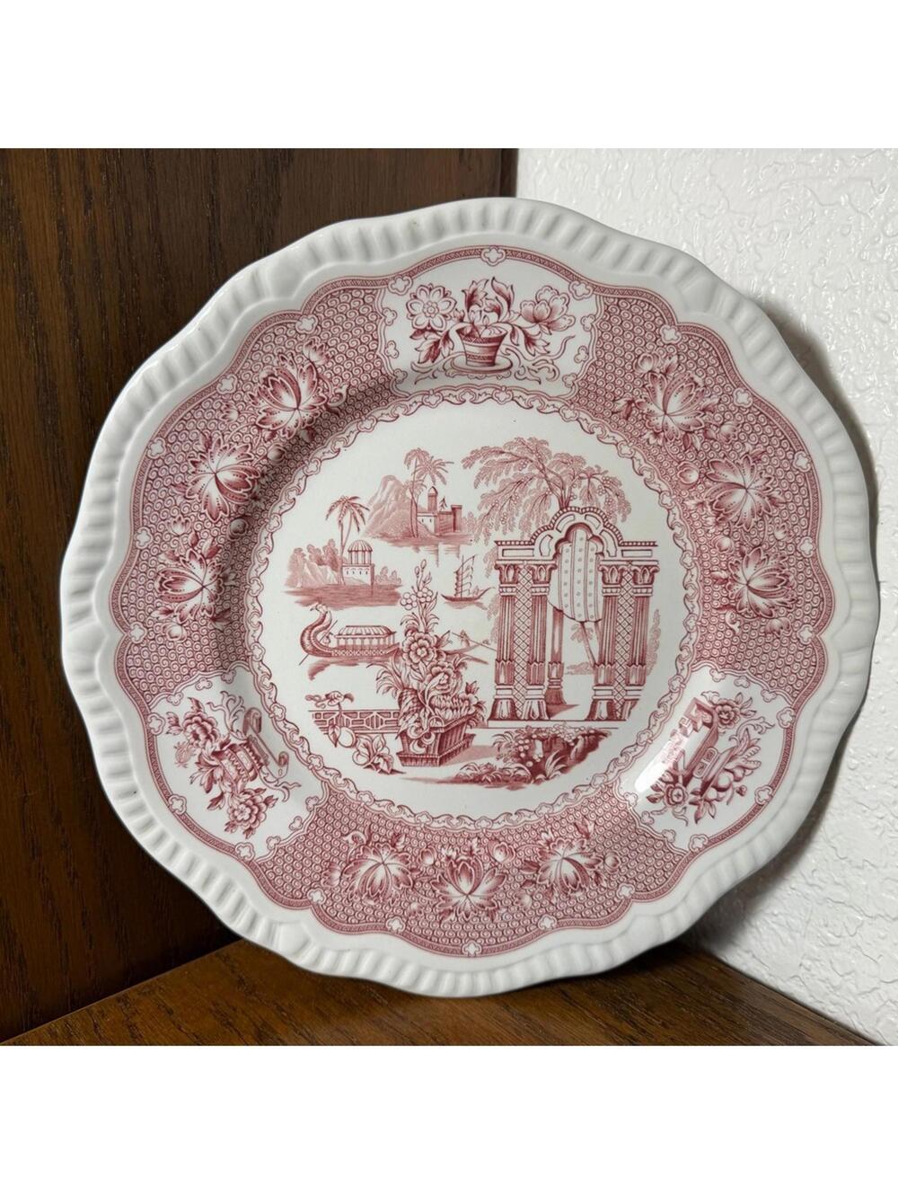 Spode Archive Collection Regency Series Pagoda Dinner Plate 11” Cranberry Red